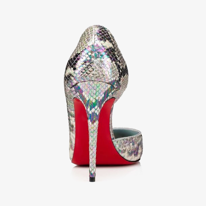 Silver Snakeskin-Look Pumps with Pointed Toe - ARNO CONTI
