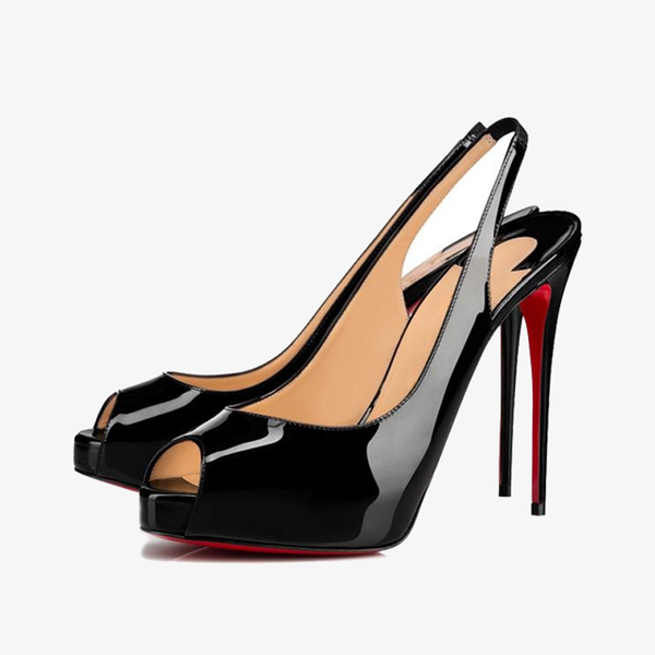 Black Patent Leather Peep Toe Pumps - ARNO CONTI