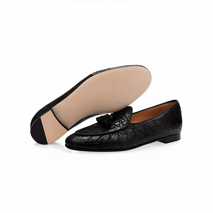 Crocodile-Embossed Leather Loafers - ARNO CONTI
