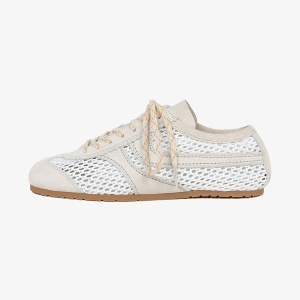 Beige Suede and Mesh Sneakers