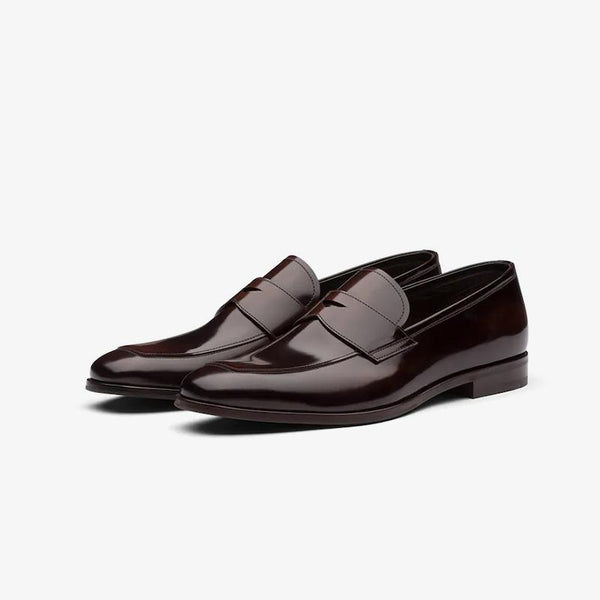 Polished Loafers Men Penny Brown Leather Slip On - ARNO CONTI