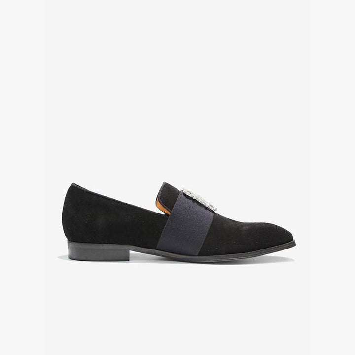 Suede Loafers with Decorative Jeweled Strap - ARNO CONTI