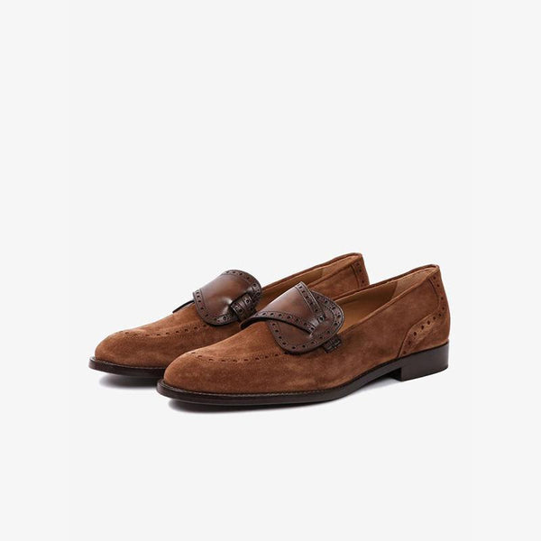 Elegant Suede Loafers with Decorative Straps - ARNO CONTI