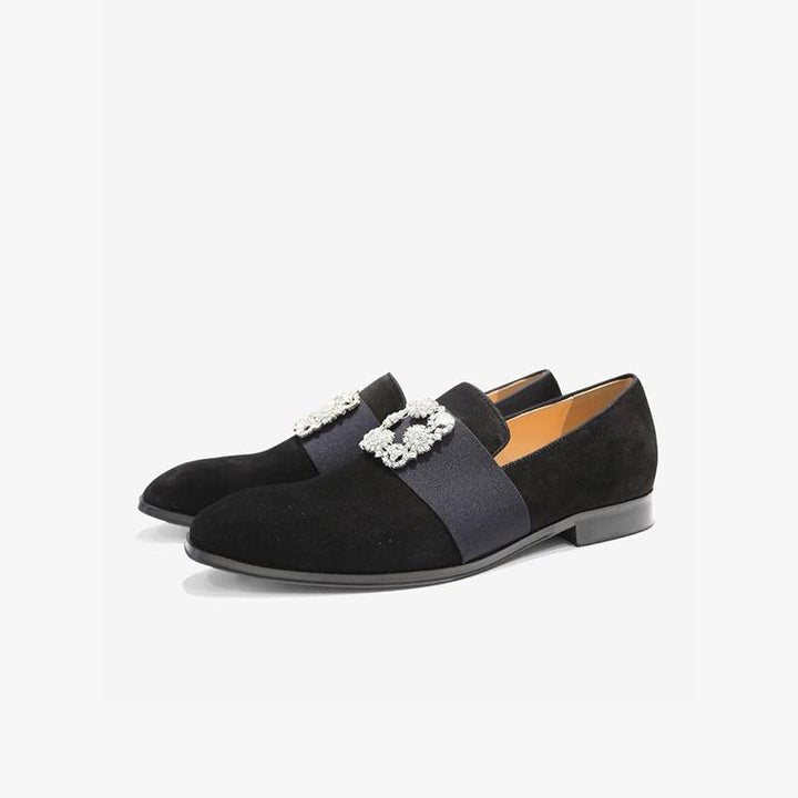 Suede Loafers with Decorative Jeweled Strap - ARNO CONTI