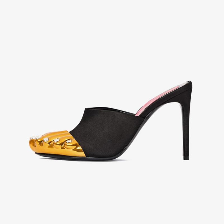 Satin Mules 100mm with Golden Details - ARNO CONTI