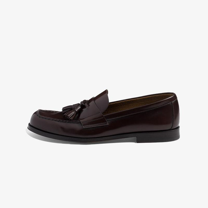 Tassel Polished Leather Loafers Calfskin Shoes Wine - ARNO CONTI