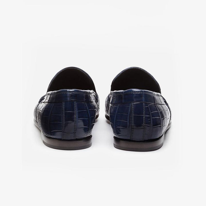 Blue Calf Croc-Embossed Loafers - ARNO CONTI