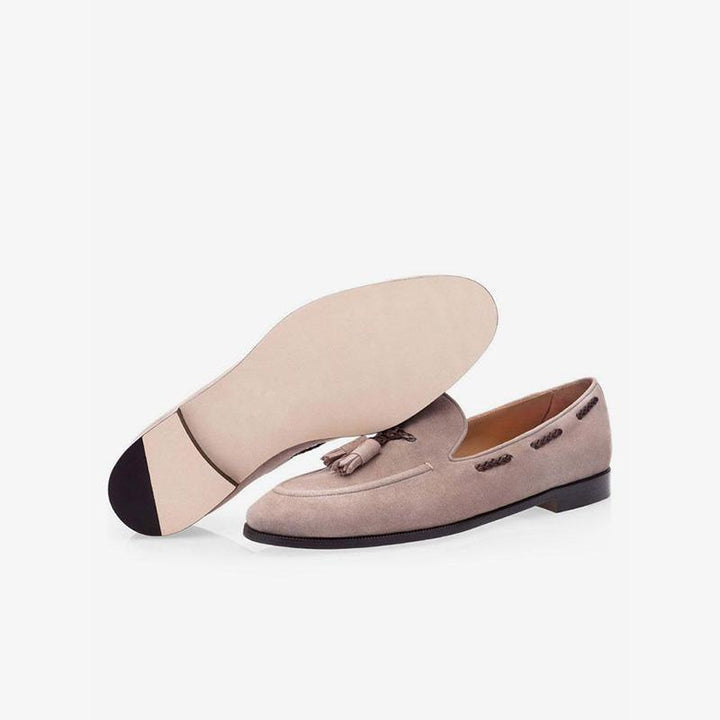 Men's Pink Suede Loafers with Tassel - ARNO CONTI