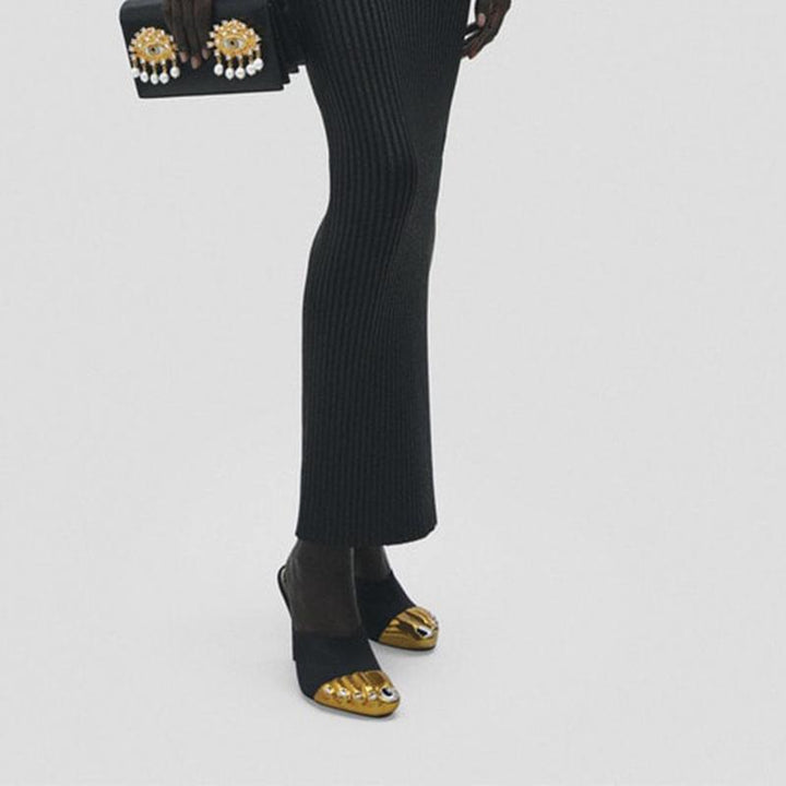 Satin Mules 100mm with Golden Details - ARNO CONTI