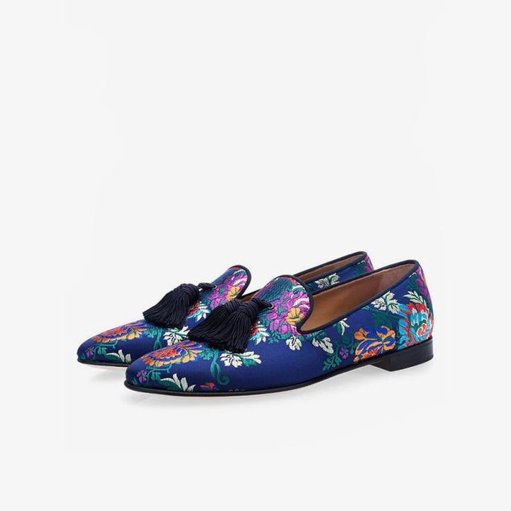Vibrant Floral Embroidered Velvet Loafers - ARNO CONTI