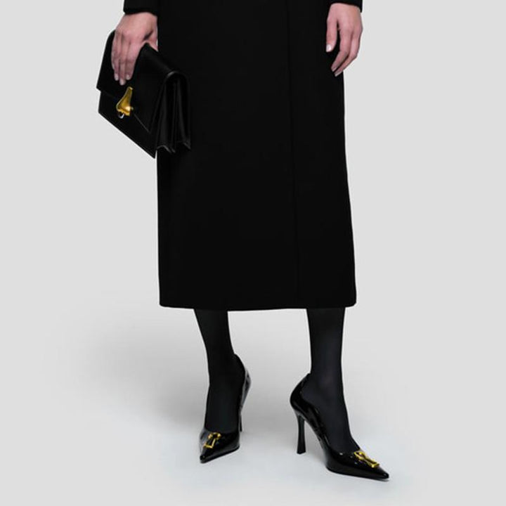 Patent Leather Pointed Pumps 100mm with Golden Keyhole Detail - ARNO CONTI