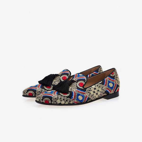 Mens Embroidered Loafers with Tassels - ARNO CONTI