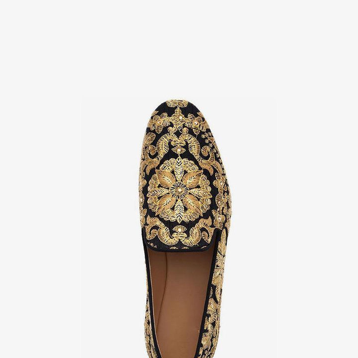 Gold Embroidered Leather Loafers - ARNO CONTI