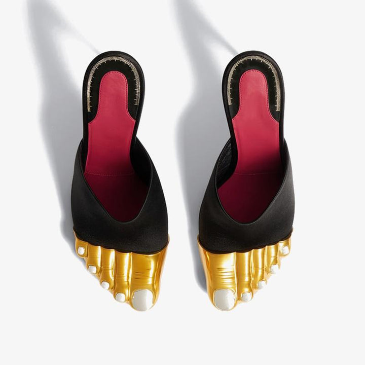 Satin Mules 100mm with Golden Details - ARNO CONTI