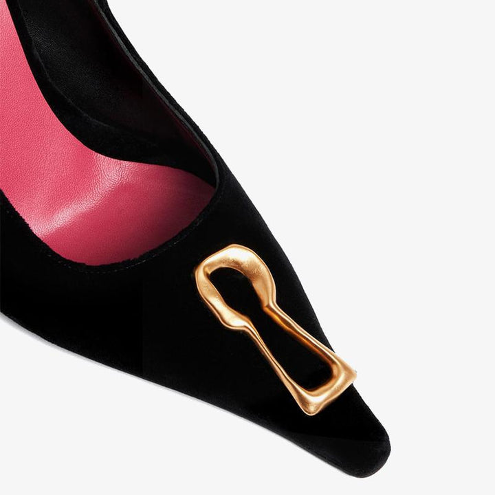 Black Velvet Pumps with Gold Keyhole - ARNO CONTI
