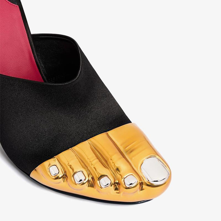 Satin Mules 100mm with Golden Details - ARNO CONTI