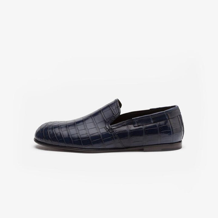 Blue Calf Croc-Embossed Loafers - ARNO CONTI