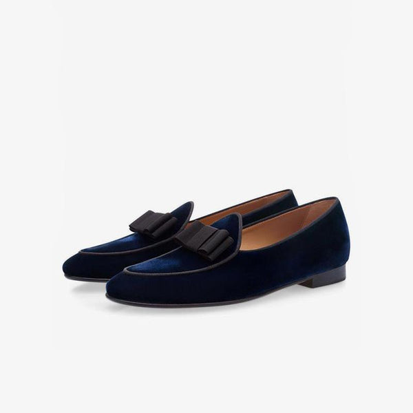 Velvet Round Toe Loafers with Bow - ARNO CONTI