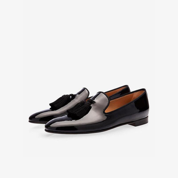 Men's Black Patent Leather Tassel Loafers - ARNO CONTI