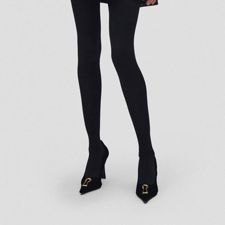 Black Velvet Pumps with Gold Keyhole - ARNO CONTI