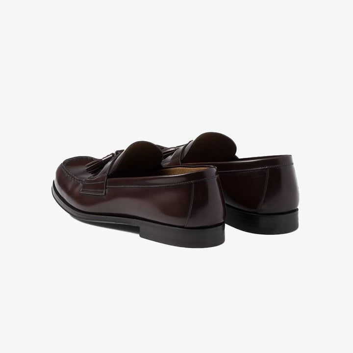 Tassel Polished Leather Loafers Calfskin Shoes Wine - ARNO CONTI