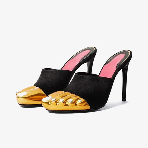 Satin Mules 100mm with Golden Details - ARNO CONTI