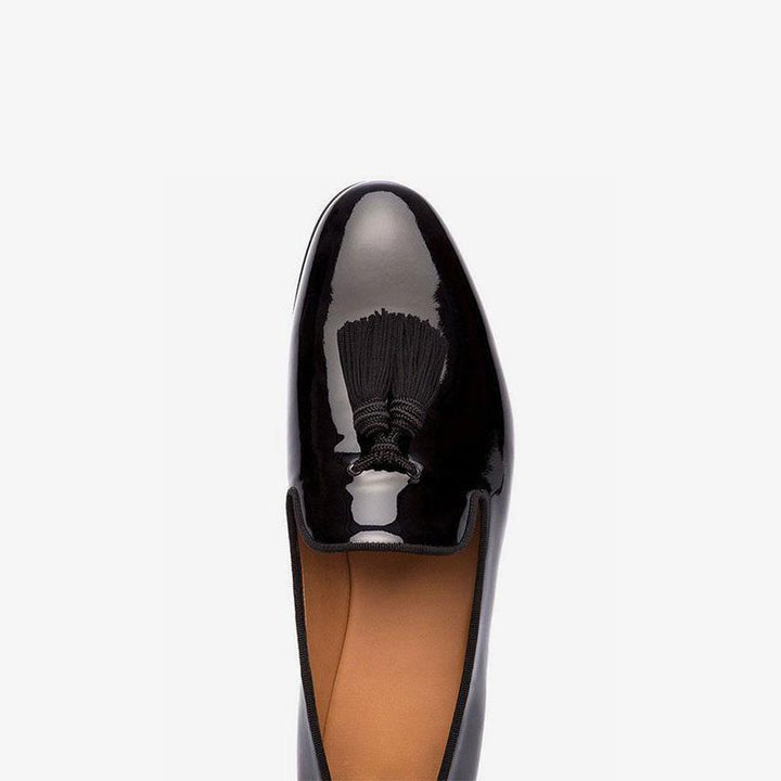 Men's Black Patent Leather Tassel Loafers - ARNO CONTI
