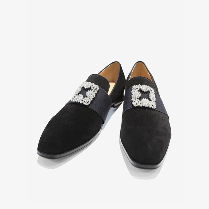 Suede Loafers with Decorative Jeweled Strap - ARNO CONTI