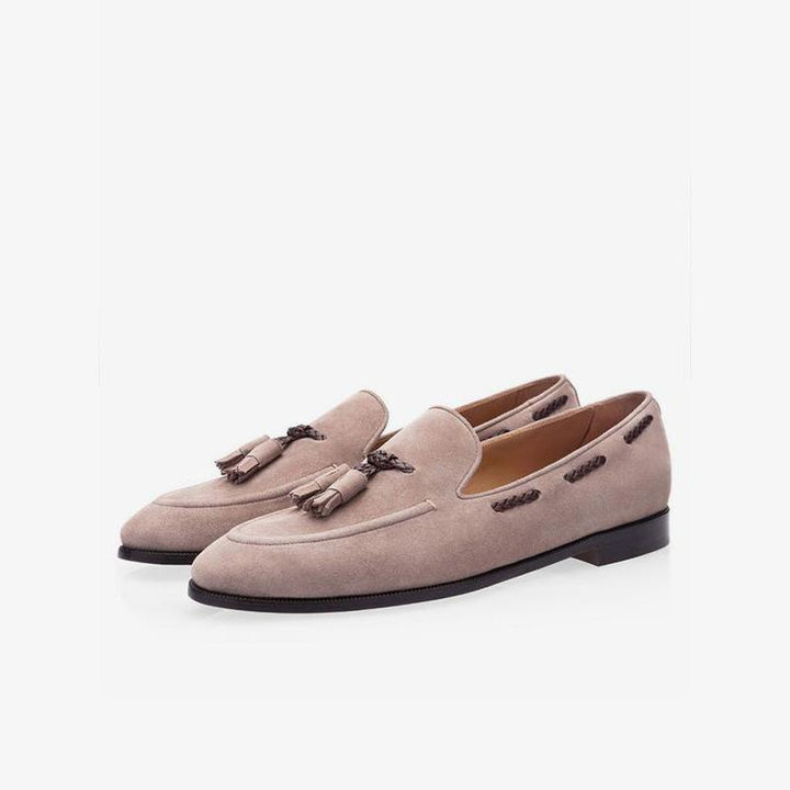 Men's Pink Suede Loafers with Tassel - ARNO CONTI