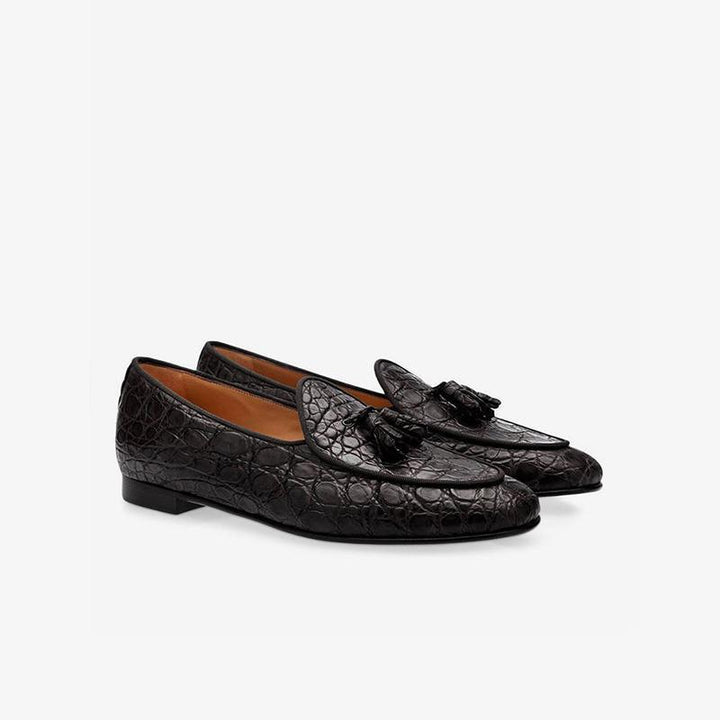 Crocodile-Embossed Leather Loafers - ARNO CONTI