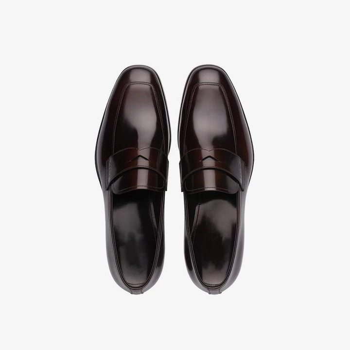 Polished Loafers Men Penny Brown Leather Slip On - ARNO CONTI