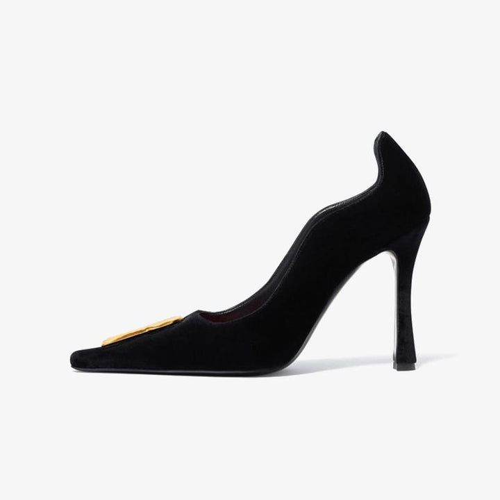 Black Velvet Pumps with Gold Keyhole - ARNO CONTI