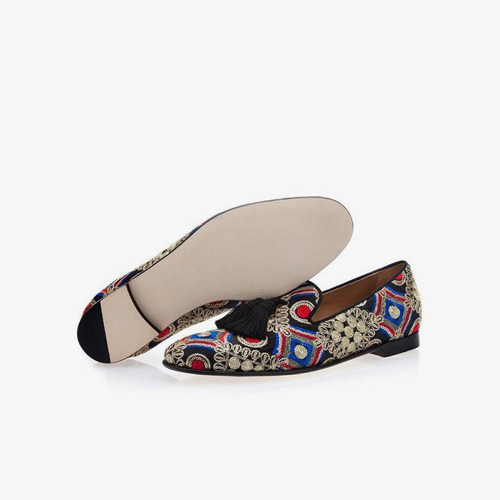 Mens Embroidered Loafers with Tassels - ARNO CONTI