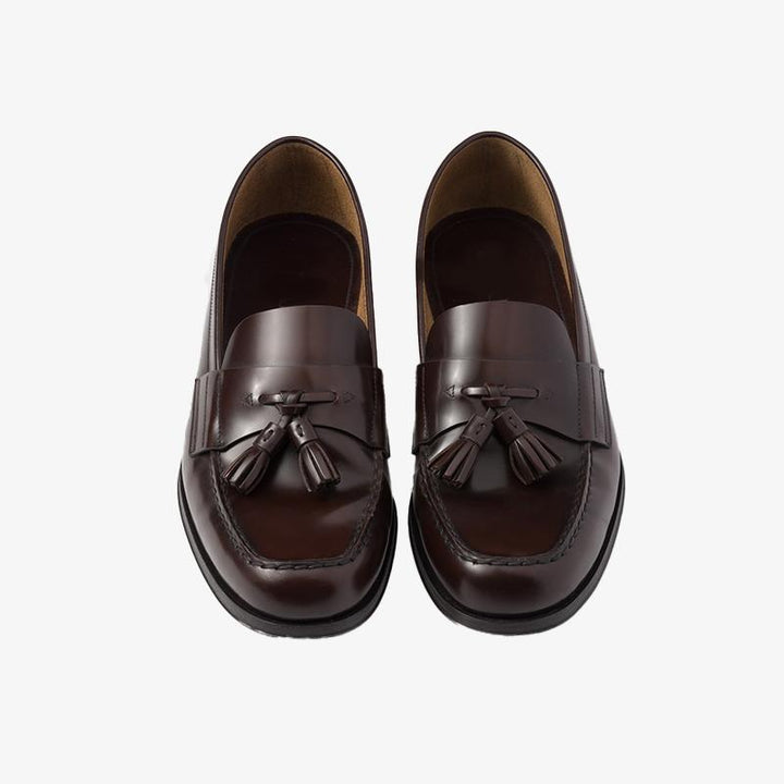 Tassel Polished Leather Loafers Calfskin Shoes Wine - ARNO CONTI