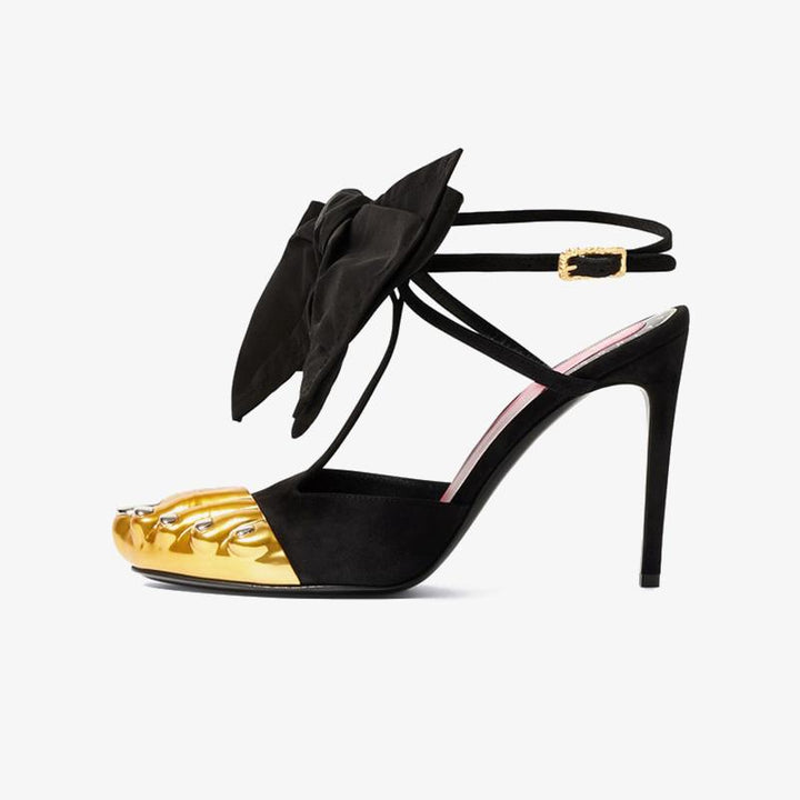 Golden Brass Satin Strappy 100mm Sandals - ARNO CONTI