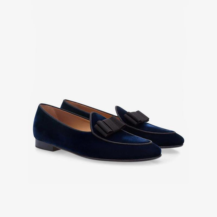 Velvet Round Toe Loafers with Bow - ARNO CONTI