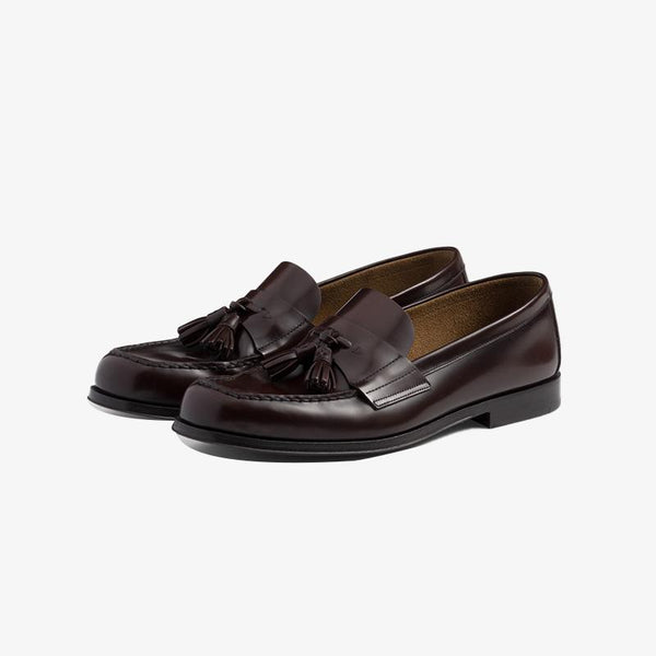Tassel Polished Leather Loafers Calfskin Shoes Wine - ARNO CONTI