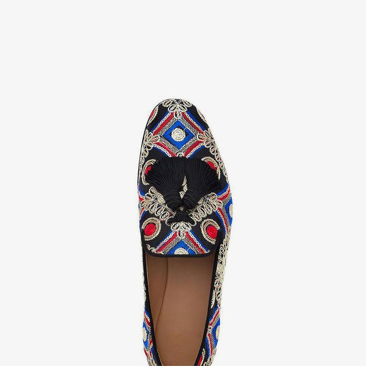 Mens Embroidered Loafers with Tassels - ARNO CONTI