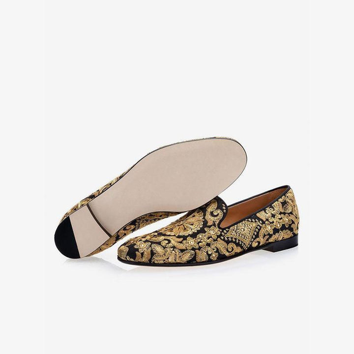 Gold Embroidered Leather Loafers - ARNO CONTI