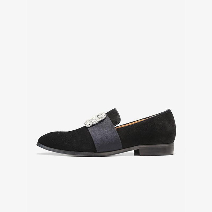 Suede Loafers with Decorative Jeweled Strap - ARNO CONTI
