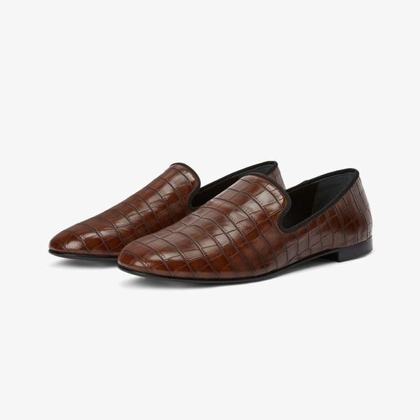 Cedar Brown Embossed Leather Loafers - ARNO CONTI