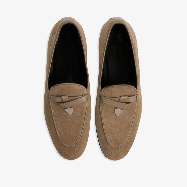 Taupe Brown Suede Almond-Toe Loafers - ARNO CONTI