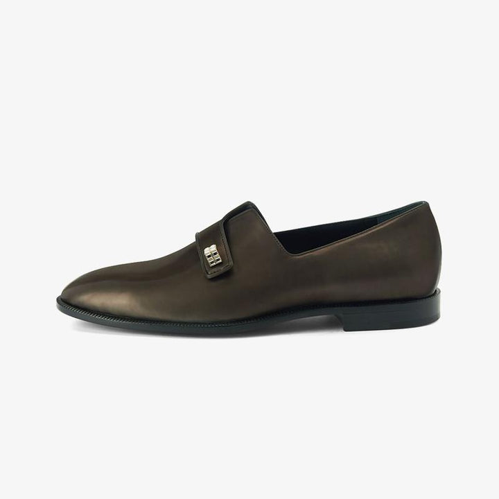 Dark Brown Leather Loafers with Crystal Embellishment - ARNO CONTI