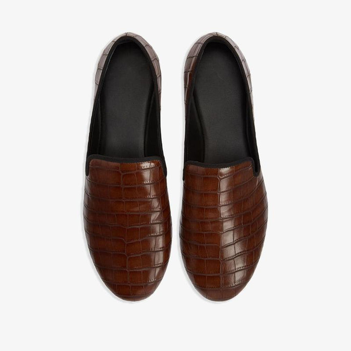 Cedar Brown Embossed Leather Loafers - ARNO CONTI