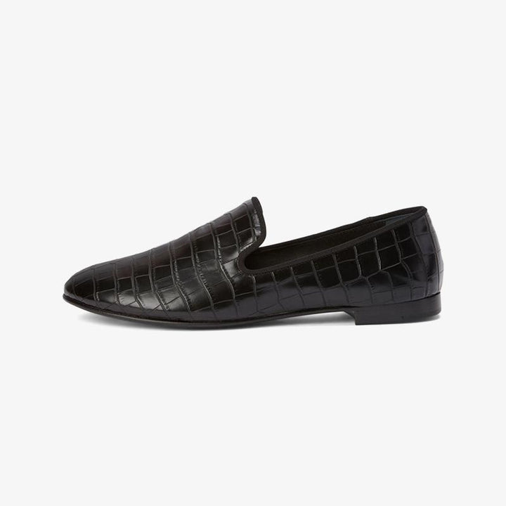 Black Embossed Leather Crocodile-Effect Loafers - ARNO CONTI