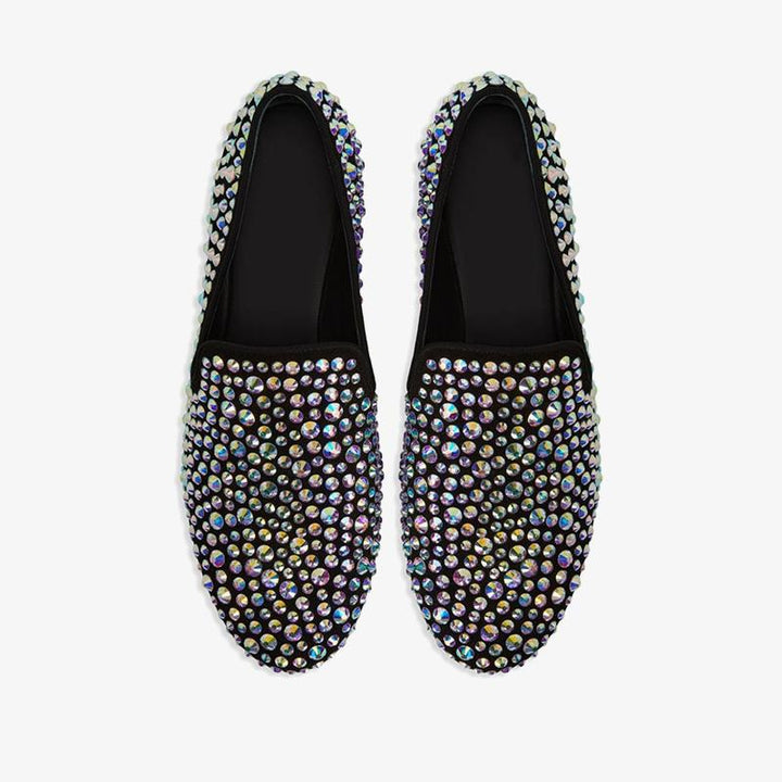Black Suede Crystal-Embellished Loafers - ARNO CONTI