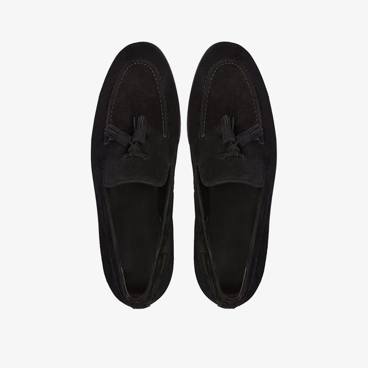 Black Suede Tassel-Detail Loafers - ARNO CONTI