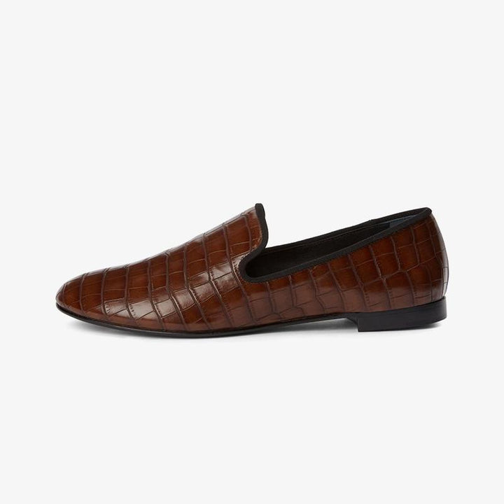 Cedar Brown Embossed Leather Loafers - ARNO CONTI