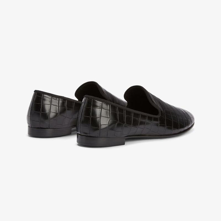 Black Embossed Leather Crocodile-Effect Loafers - ARNO CONTI