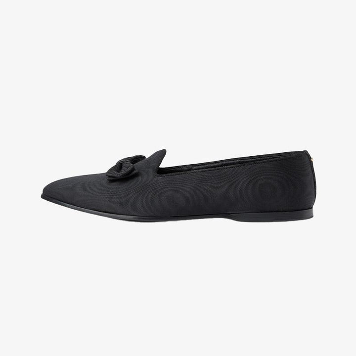 Black Fabric Pointed-Toe Loafers with Bow - ARNO CONTI